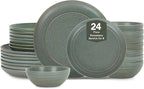 Stone Lain Elio 24-Piece Dinnerware Set Stoneware, Plates and Bowls Set, Dish Set for 8, Green