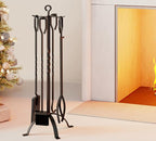 Fire Beauty 5 Pieces Fireplace Tools Sets Fireplace Accessories Tools Holder with Handles Tools for Indoor Fireplace Decor Outdoor Fire Pit Modern Tool(Black)