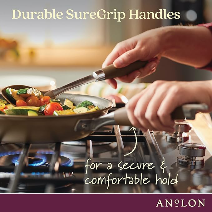 Anolon Advanced Home Hard Anodized Nonstick Frying Pan, 14.5 Inch – Large Skillet with Helper Handle, 14 Inch Nonstick Frying Pan, Durable Cookware - Bronze