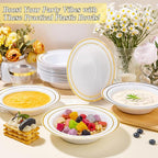 200 Pack Disposable Soup Bowls with Gold Rim, 12oz Premium Heavy Duty Plastic Dinner Bowls for Party, Wedding and Holiday