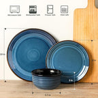 Hasense Plates and Bowls Set, 12 Pieces Ceramic Reactive Glaze Dinnerware Set of 4, Chip and Scratch Resistant Dinner Dishes Service, Handmade Serving Dish, Blue