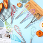 Domensi 16 Pcs 8 Inch Whisks Bulk for Cooking Silicone Whisks Non Scratch Stainless Steel Hand Coated Metal Heat Resistant Egg Beaters for Classroom Cook Party Favor Gift Supplies