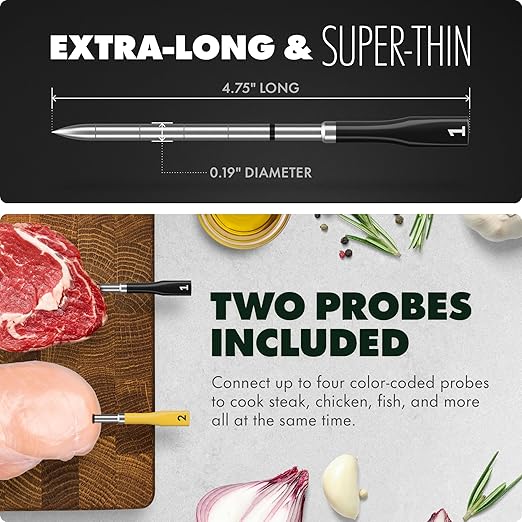 CHEF iQ Sense [2025 Model] | Smart Wireless Meat Thermometer | 2 Ultra-Thin Probes | WiFi Unlimited Range | 1000°F Heat Safe | 5 Sensors | BBQ, Grill, Oven, Smoker, Air Fryer | Gen3
