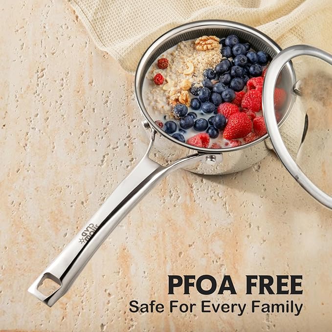 Sauce pan with lid,1.5 Quart & 2.5 Quart Hybrid Nonstick Sauce pans set, Stainless Steel cookware,non stick Pots PFOA Free,Works on Induction,Ceramic and Gas Cooktops