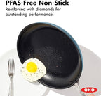 OXO Enhanced 12” Nonstick Frying Pan Skillet with Lid, Ceramic PFAS-Free Cookware, Stainless Steel Handle, Eggs & Omelets, Dishwasher & Oven Safe, Storm Blue