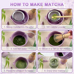 Matcha Set–7-Piece Set Including Matcha Bowl with Spout, Whisk, Chasen Holder, Sifter, Bamboo Scoop with Stand, wood spoon(Cherry Blossom Purple)–Perfect for Matcha Lovers&Tea Ceremonies