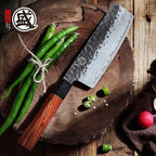 MITSUMOTO SAKARI Nakiri Chef Knife 7 inch - Hand Forged Japanese Kitchen Knives, 3-Layer 9CR18MOV High Carbon Steel, Rosewood Handle & Sandalwood Box