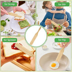 GEEKHOM Bamboo Spatulas, 13 Inch Wooden Kitchen Utensils, 2 Pack Wood Spurtle Set for Cooking, Slotted Wok Turners, Flipper for Nonstick Cookware Stirring, Serving Mixing Scraping