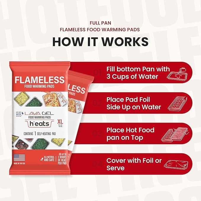 Flameless Food Warming Pads (6 Pack) - Food Warmers for Parties Buffet Disposable - Party Buffet Servers and Warmers for Full Size Pans - Heating Pads for Chafing Dish- Must-Have Catering Supplies