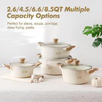 SENSARTE Ceramic Nonstick Stock Pot with Lid, 2.6/4.5/6.6/8.5 QT Soup Pot Casserole, Non-toxic Healthy, Induction Compatible, PFOA PFAS PTFE Free, White