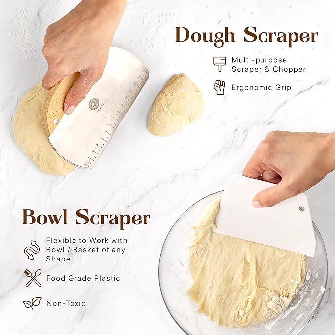 Sourdough Starter Kit with 9" Round Banneton Proofing Basket and 24oz Starter Jar - Beginner-Friendly Sourdough Bread Baking Supplies and Baking Gifts for Women, Men, and Bread Bakers