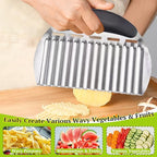 Suuker Large Crinkle Cutter French Fry Cutter, Large Crinkle Potato Slicer Wavy Chopper, Stainless Steel Wave Fries Cutter Slicer With Handle for Veggies, Potato, Cucumber, Carrot Chip