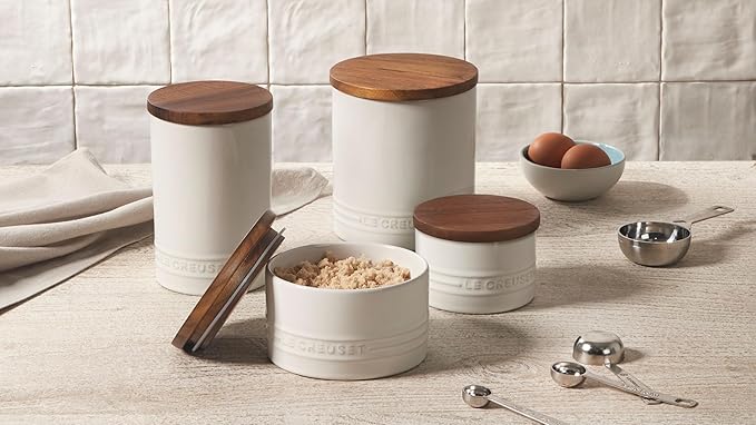 Le Creuset Signature Salt Cellar and Storage Canister with Wood Lid, 26 oz., Marseille