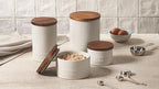 Le Creuset Signature Salt Cellar and Storage Canister with Wood Lid, 26 oz., Oyster