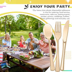 Minatee 150 Pieces Disposable Cutlery Set Plastic Silverware Heavy Duty Utensil Sets 50 Forks 50 Knives 50 Spoons for Home Office School Party Picnics Restaurant Outdoor Events(Coffee)