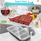 Silicone Freezer Tray With Lid - Silicone Freezer Food Molds- Large Ice Cube Tray,Silicone Freezer Container,Freeze & Store Soup, Sauce, Broth,Leftovers - Makes 4 Perfect 1 Cup