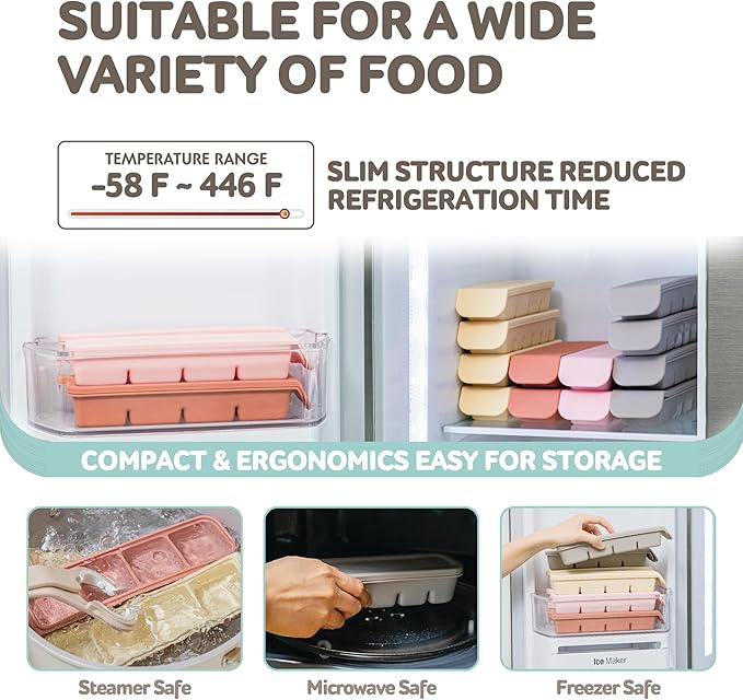 Silicone Freezer Trays with Lid,2ea 0.7oz 12 Cube-Leak Proof Silicone Freezer molds for Homemade Baby Food Breastmilk, Purees, Vegetables, Fruit, Baby Food Jars Ice Tray with Lid BPA Free Beige