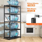 REIBII 5-Tier Storage Shelves with Wheels, Heavy Duty Wire Shelving Unit 1158LBS Capacity - Adjustable Feet for Kitchen, Pantry, Office Organization, Bathroom,15.6" D x23.5 W x63 H