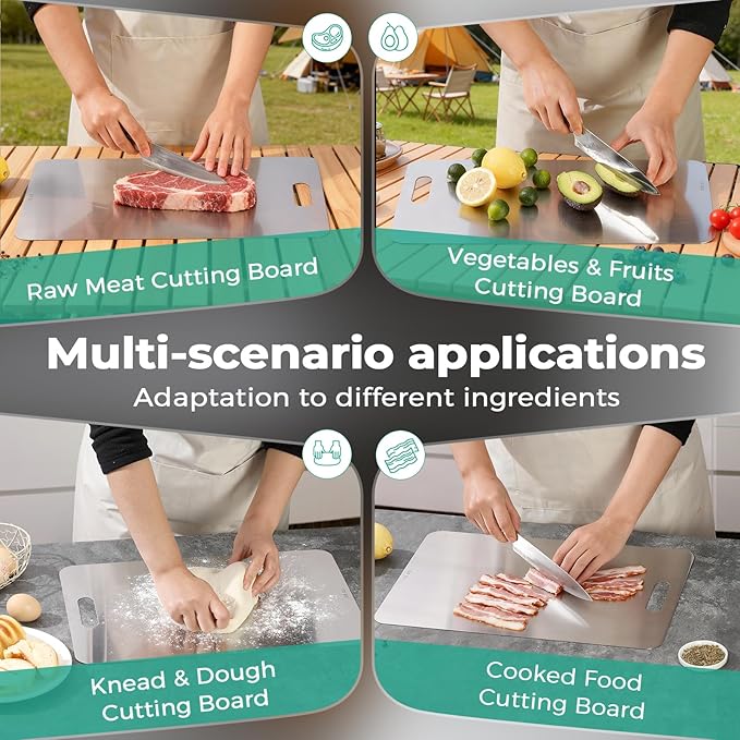 Katuchef Titanium Cutting Board - Upgraded 100% Pure Titanium Cutting Boards for Kitchen Non Toxic, Double-Grade Hygiene Durable Non Moldy Dishwasher Safe Meat Fruit Metal Board (1PC 12 * 18 Inch)
