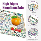Gifturbo Serving Tray with Handles, Plastic Decorative Rectangular Tray for Coffee Table, Living Room, Home Decor, Outdoor Trays,Serving Breakfast Kitchen Platter,Boho