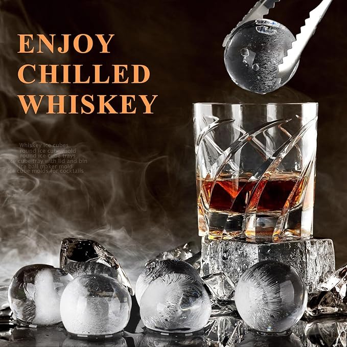 Whiskey Ice Cubes Mold,2 x 8 PCS x 1.8 inch Whiskey Ice Cubes,Circle Ice Cube Tray with Lid and Bin,Sphere Ice Ball Maker Mold,Round Ice Cube Mold for Cocktails(Whiskey Ice Cubes Mold,Black)