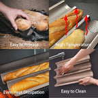 Hesanzol Baguette Pans for Baking 15" x 11", Carbon Steel 3 Loaf Nonstick Baguette Baking Tray for French & Italian Perforated French Bread Pan (2pack - Gold)