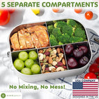Everusely - Bento Box - Stainless Steel Lunch Box for Adults - 47 oz, 1.4 L - 5 Compartment Snack Container with Removable Silicone Seal & Secure Lock Clips - Leakproof & Dishwasher Safe