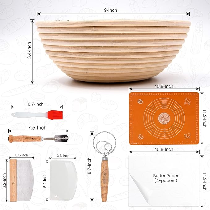 Sourdough Starter Kit - Bread Proofing Basket Set - Baking Accessories - Gift Set