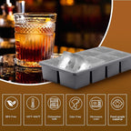 Samuelworld Large Silicone Ice Cube Tray Molds, 2-Pack, Big 2 Inch Cubes - Food Grade, Flexible, 8 Cavity Easy Release Slow Melting Ice for Whiskey, Cocktails, Gifts & Christmas - Grey