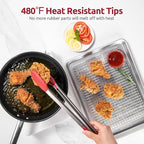 Heat Resistant Silicone Kitchen Tong: U-Taste 16 inch Extra Long Large 480ºF Hot Proof Cooking Tong with Sturdy Non Stick Rubber Tips & Non Slip Silicon Coated Steel Handle for Grilling BBQ (Red)