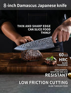 8" Chef Knife - Professional Kitchen Knife - Hammered Damascus Steel & Resin Handle - YAO Series
