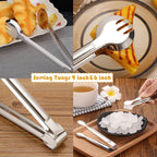 12 PCS Stainless Steel Serving Utensils, Large Spoons Slotted Spoons Forks Tongs, Ice Suger Tongs, Pie Server, Butter Knife, Coffee Spoons, Great for Buffet Catering Banquet Party, Silver