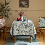 ISAENNE Designer French Linen Small Rectangular Tablecloth,Blue Floral Washable Indoor Table Cloth,Durable Home Decor Tablecloths for Dining Thanksgiving Kitchen Party Christmas,55"*71"-Ruyi B