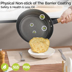 YUTANN 10" Enameled Non-Stick Cast Iron Skillet, Egg Frying Pan with Removable Wooden Handle, PFAS/PFOA Free, Dishwasher & Oven Safe (500°F)