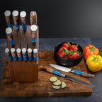 SENKEN 15-Piece Damascus Knife Block Set - "Tsunami" Collection Japanese Chef Knife Set - 67-Layer Japanese VG10 Steel Blades, Includes Chef Knife, Cleaver, 6 Steak Knives (15-Piece Knife Block Set)