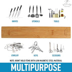 Zulay 11.75" Seamless Bamboo Wood Magnetic Knife Holder - Wooden Magnetic Knife Strip for Organizing your Kitchen - Elegant & Multifunctional Magnet Holder for Wall with Easy Installation