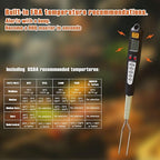 80-09 Digital Meat Instant Read Thermometer with LED Screen and Ready Alarm, Kitchen Probe with Long Fork for Grilling, Barbecue and Cookin, l, white1
