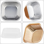 Disposable Cake Pans, BAKINGPAK 30PCS 7.8OZ Mini Cake Pans with Lids And Spoons Cupcake Liners with Lids Mini Disposable Baking Cups for Wedding Party, Rose Gold