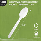 Compostable Spoons [200 Pcs] CPLA Spoons Disposable BPI Certified BPA-Free, Heat Resistant, Durable Disposable Utensils Alternative to Plastic Silverware for Daily, Party & Camping