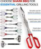 Shark BBQ Grill Tongs - 17 inch Red. Professional kitchen and outdoor grilling utensil. Long reach Barbeque Grilling Tongs. Ideal for steak, fish, burger, and sausage