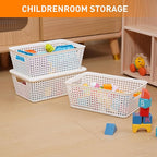 Plastic Storage Baskets With Lid, Storage Bins for Organizing, Stackable Decorative Containers for Shelves Drawers Desktop Closet Playroom Classroom Office, 8 Pack-White