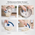 Nextrend BakerScraper – 5-in-1 Flexible Bowl Scraper, Bench Scraper and Dough Scraper with Stainless Steel Edge, Ruler & Herb Stripper – BPA Free, Dishwasher Safe - Blue