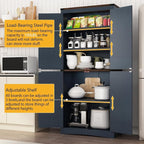 71in Farmhouse Kitchen Pantry Cabinet,Tall Storage Cabinet with 4 Doors and Adjustable shelves,with Load-Bearing Steel Pipe,Wood Storage Cabinets for Kitchen,Dining Room,Bathroom(Rustic Blue)