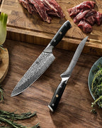 KYOKU Knife Set, 2pc Japanese Kitchen Knife Set for Cooking, 7" Boning 8" Chef Knife with Sheath Gift Box, Professional Sharp Damascus Stainless Steel Knives for Meat Vegetable