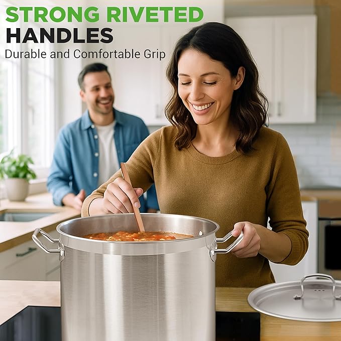 Nutrichef Stainless Steel Cookware Stockpot, 40 Quart Heavy Duty Induction Soup Pot With Stainless Steel Lid And Strong Riveted Handles, Even Heat Distribution, Compatible With Most Cooktops