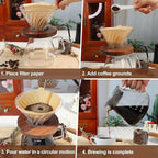 Pour Over Coffee Maker Set 400ml Portable with 50 Pcs Filter Paper Glass Coffee Maker High Borosilicate Glass Eagle Beak Spout Design Walnut Wood Base for Pour Over Dripper for Daily Brewing