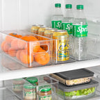 Plastic Food Storage 2 Pack Clear Container Bin with Handles for Organizing Kitchen, Pantry, Refrigerator, Freezer, Pantry, Cabinet, Closet, Bathroom. 14”X4”x4”