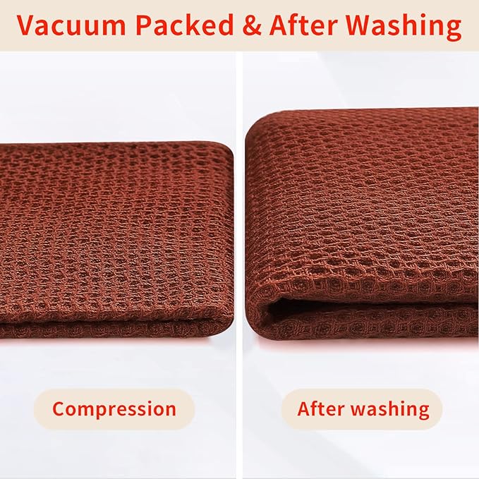 Homaxy 100% Cotton Waffle Weave Kitchen Dish Towels, Ultra Soft Absorbent Quick Drying Cleaning Towel, 13 x 28 Inches, 6-Pack, Rust