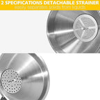 Anaeat 3 Pack Stainless Steel Kitchen Funnel Set, Multi-Use Premium Metal Food Grade Cooking Funnels with 2 Removable Strainer Filter for Transferring Liquid or Dry Ingredients & 1 Pc Cleaning Brush