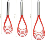 Flat Whisk Set,Stainless Steel 3 Pack 10''+11''+12'' Premium Sturdy-6 Silicone Heads Non Stick Wires Whisk for Blending Beating Stirring Kitchen Cooking Color Red by Jell-Cell